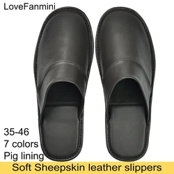 Soft Sheepskin Leather Slippers Homes in indoor slipper Spring Autumn men women elderly non-slip casual single shoes summer