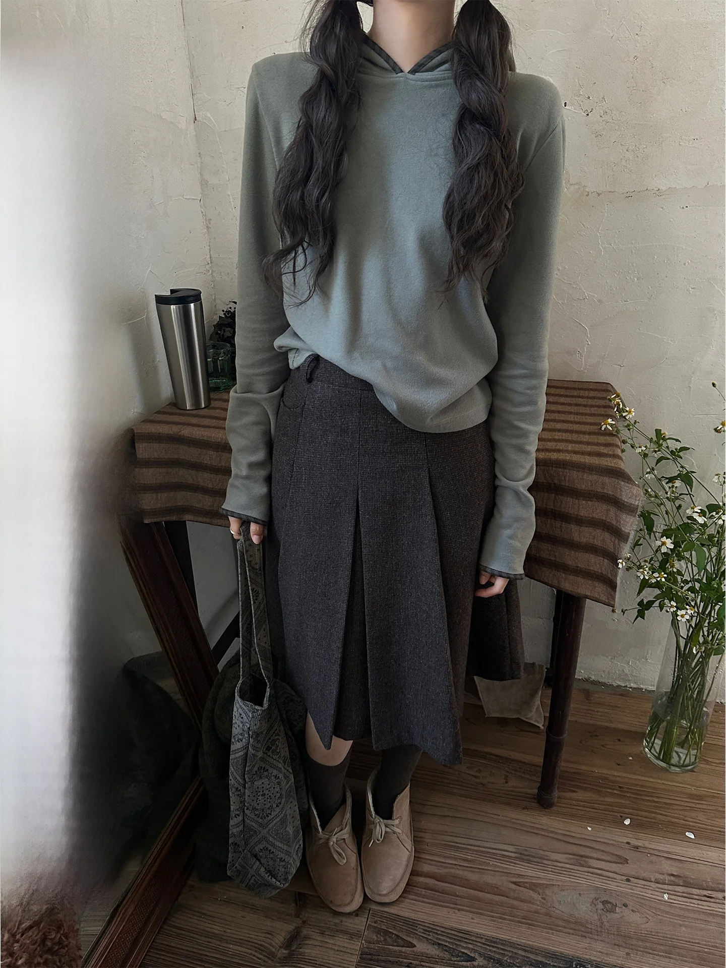 

JMWOMEN Retro Plaid Cuffed Long Sve Hoodie T-irt Women Slim Fit Base Layer irt Cotton Polyester Lyocell Fiber