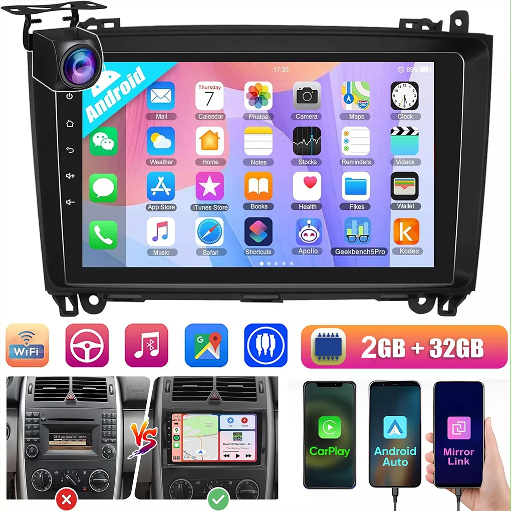 9inch Car Radio Multimedia Video Player CarPlay Android Auto IPS Touch Screen AUX Input Bluetooth MirrorLink Universal Car Radio