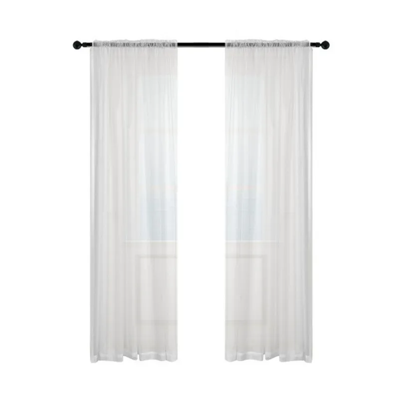 2 Pieces/Set White Light Gauze Curtain Translucent Rod-wearing Curtains And Clean Easy To Install Solid Color Home Decoration