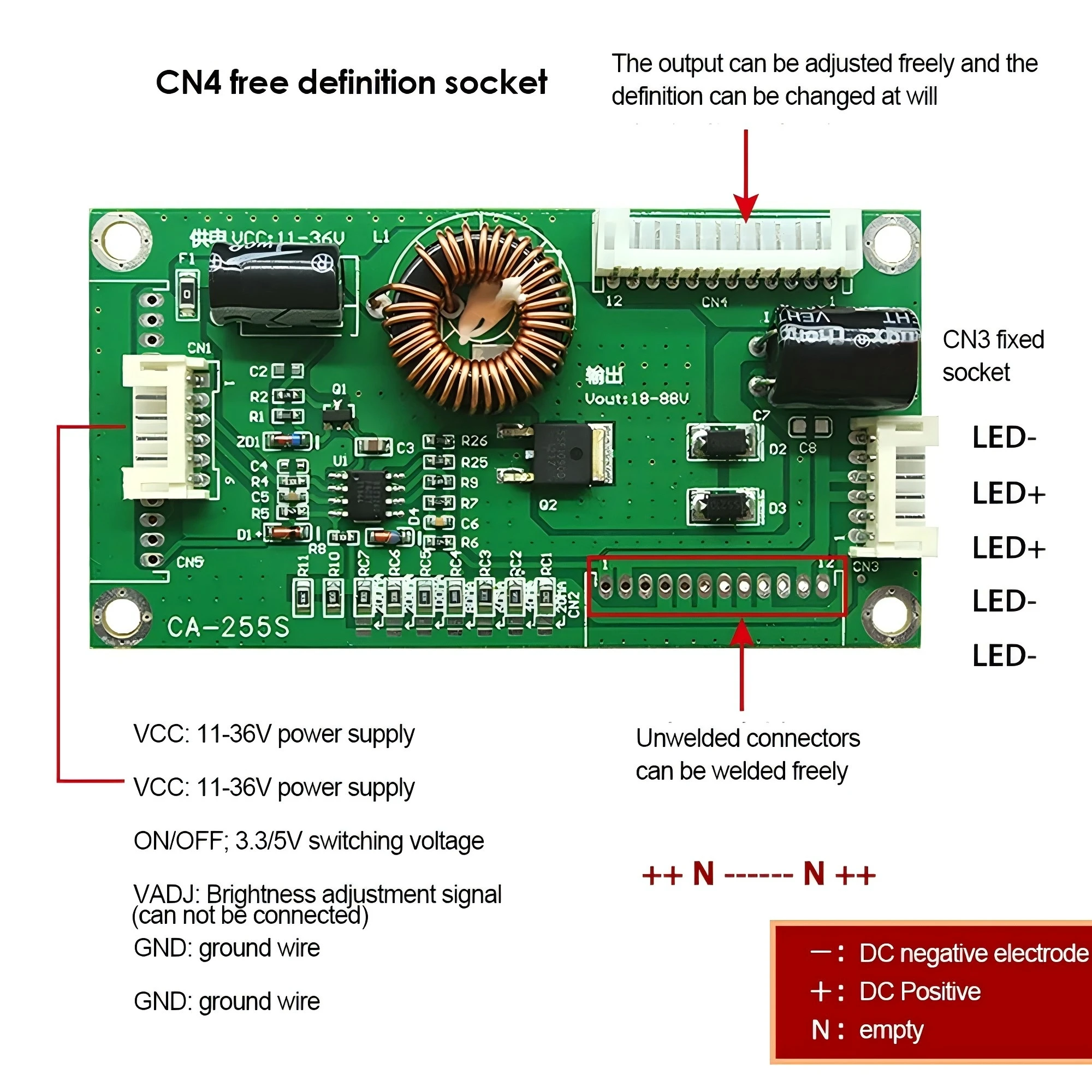 CA-255S 10-48 Polegada led lcd tv backlight placa de corrente constante CA-255 universal boost driver inversor placa intensificar módulo de potência