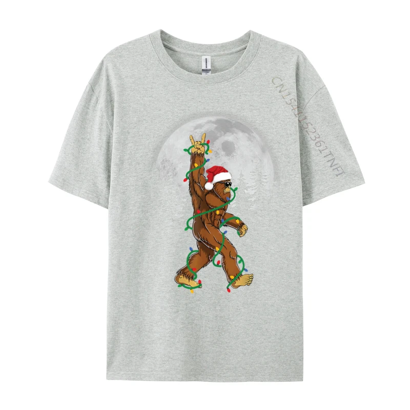 Bigfoot Santa Christmas Tree Lights Funny Xmas Sasquatch  T-Shirt Men Printed T-Shirts Adult Funny Tee Shirts Male