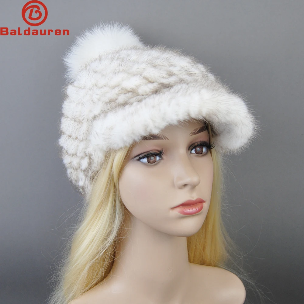 

New Women Fashion 100% Genuine Mink Fur Hats Russia Lady Winter Hand Knitted Real Mink Fur Hat Natural Warm Mink Fur Visors Cap