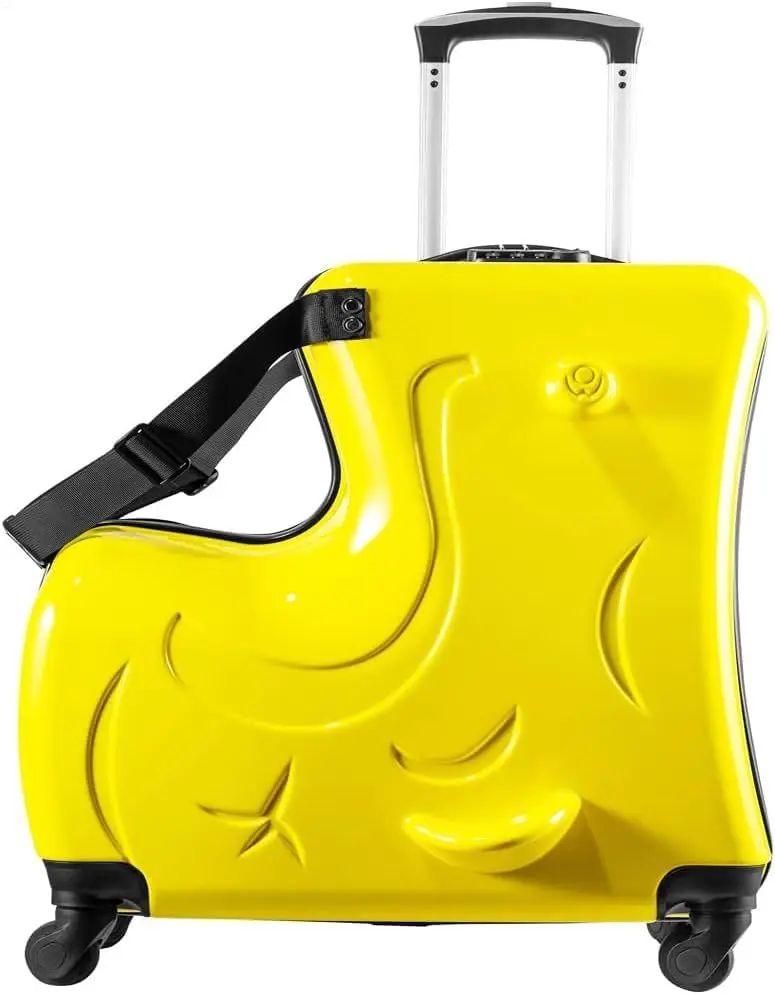 

24 Inch Ride On Kids Suitcase with Wheels, Ride on Luggage with Pedal, Hardshell Kids Suitcase Adjustable Safe Harness