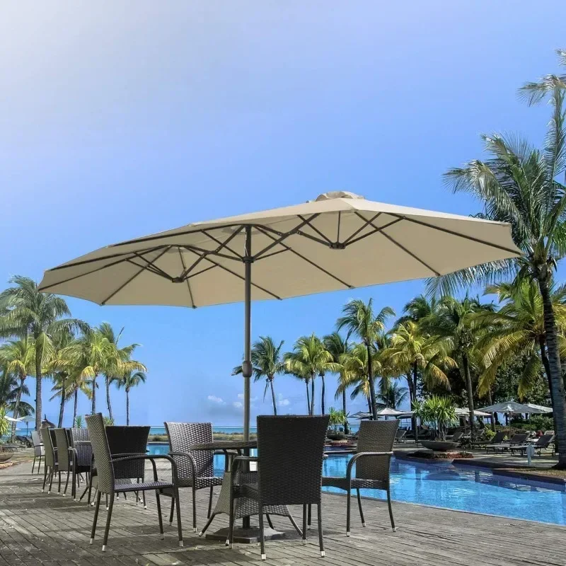 15x9ft Double-Sided Patio Umbrella Outdoor Market Umbrella Large Umbrella Table Umbrellas with Crank Air Vents