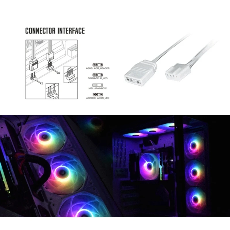 NO-12015-XT-ARGB 120mm wentylator ARGB wentylatory 5V 3-złącze pinowe synchronizacja wewnętrzne wentylatory zarządzanie kablami cichy wentylator wentylator PWM