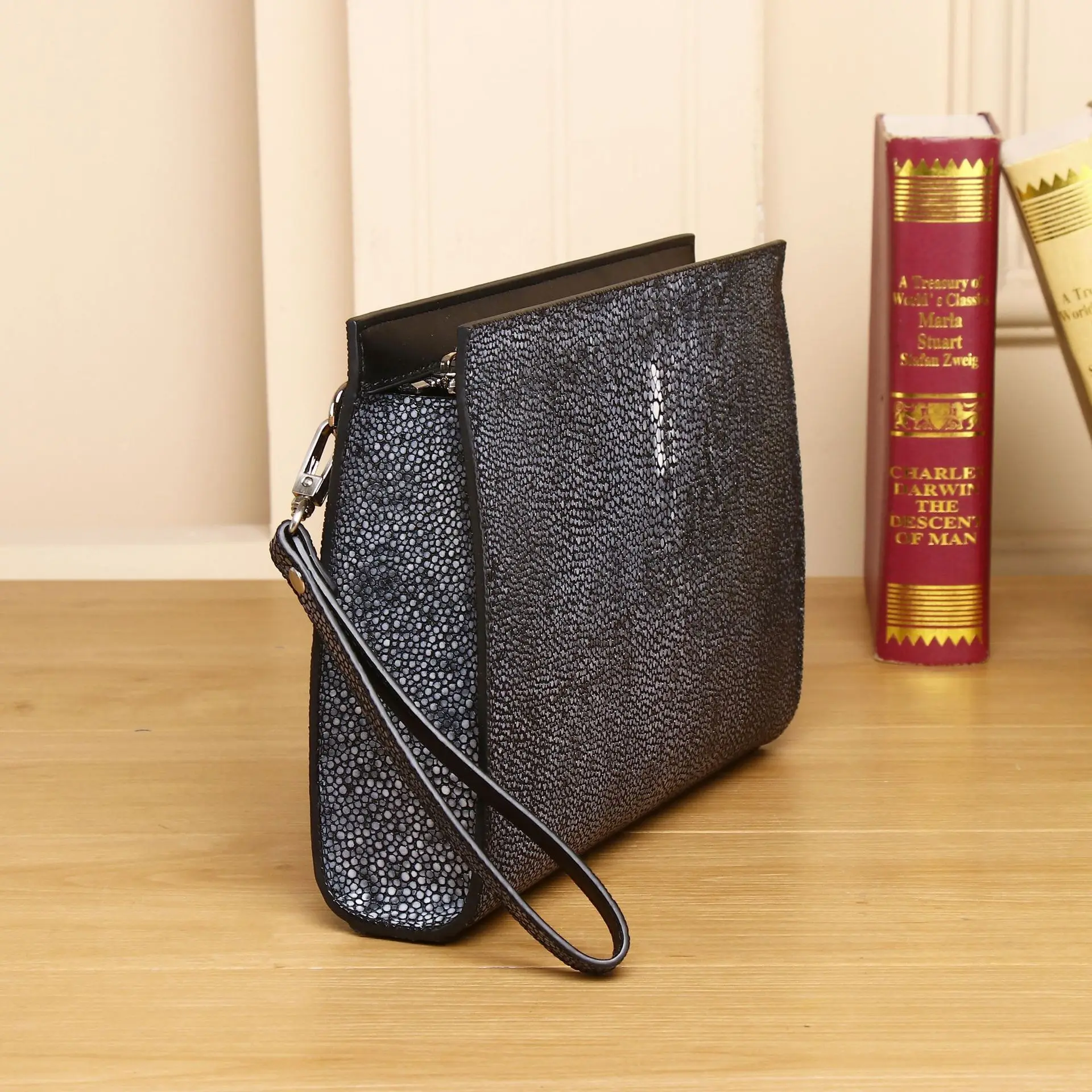 New Smooth Pearl Fish Pattern Men's High Classic Wash Big Handbag True Leather Wallet Bag Trendy Women Womens Wallets And Purses