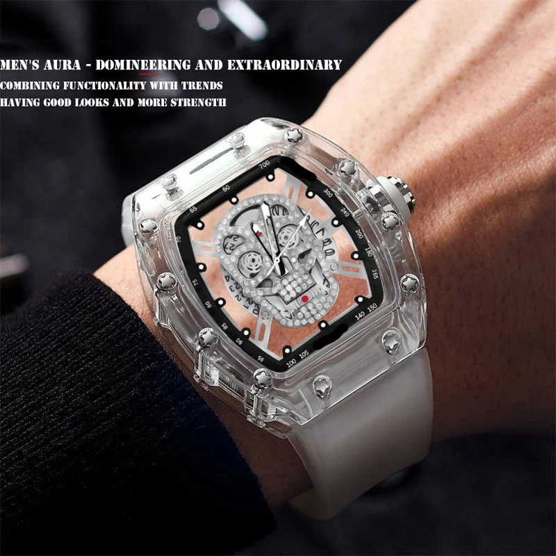 Uthai l122メンズホロークリアゴーストヘッドウォッチ、ハイビューティー、トレンディなスポーツ、防水、ワインバケット、男性、新しい