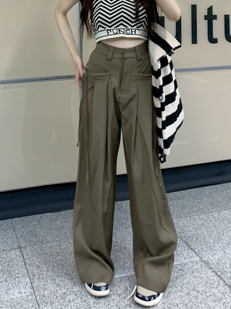 

Spring Korean Fashion Loose Vintage Pants Women High Waist Wide Leg Sweatpants Female Solid Causal Streetwear Trousers 2023 New