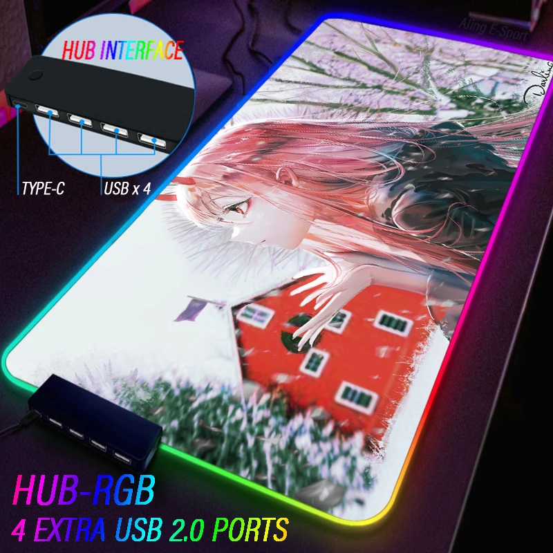 RGB Mouse Pad Fabric Zero Two Light Game Tablecloth Computer 4 USB Type C HUB Entertainment Keyboard Rug