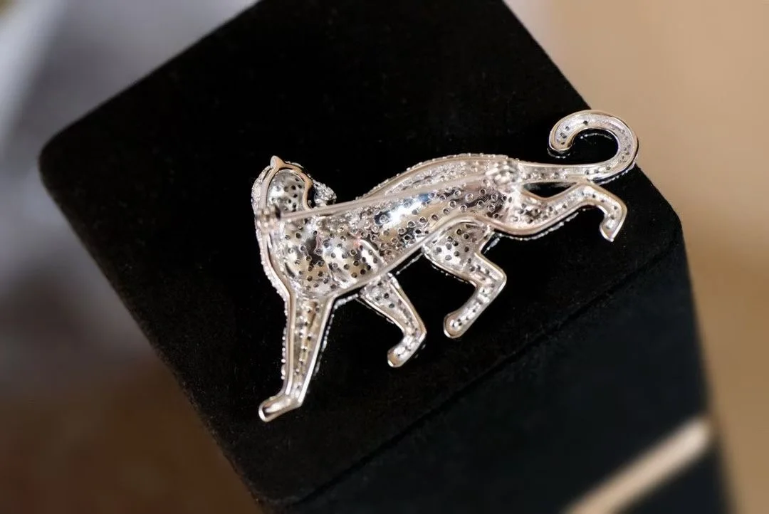 unisex men jewelry leopard brooch 925 sterling silver with cubic zircon animal cheetah pin luxury fine jewelry for women