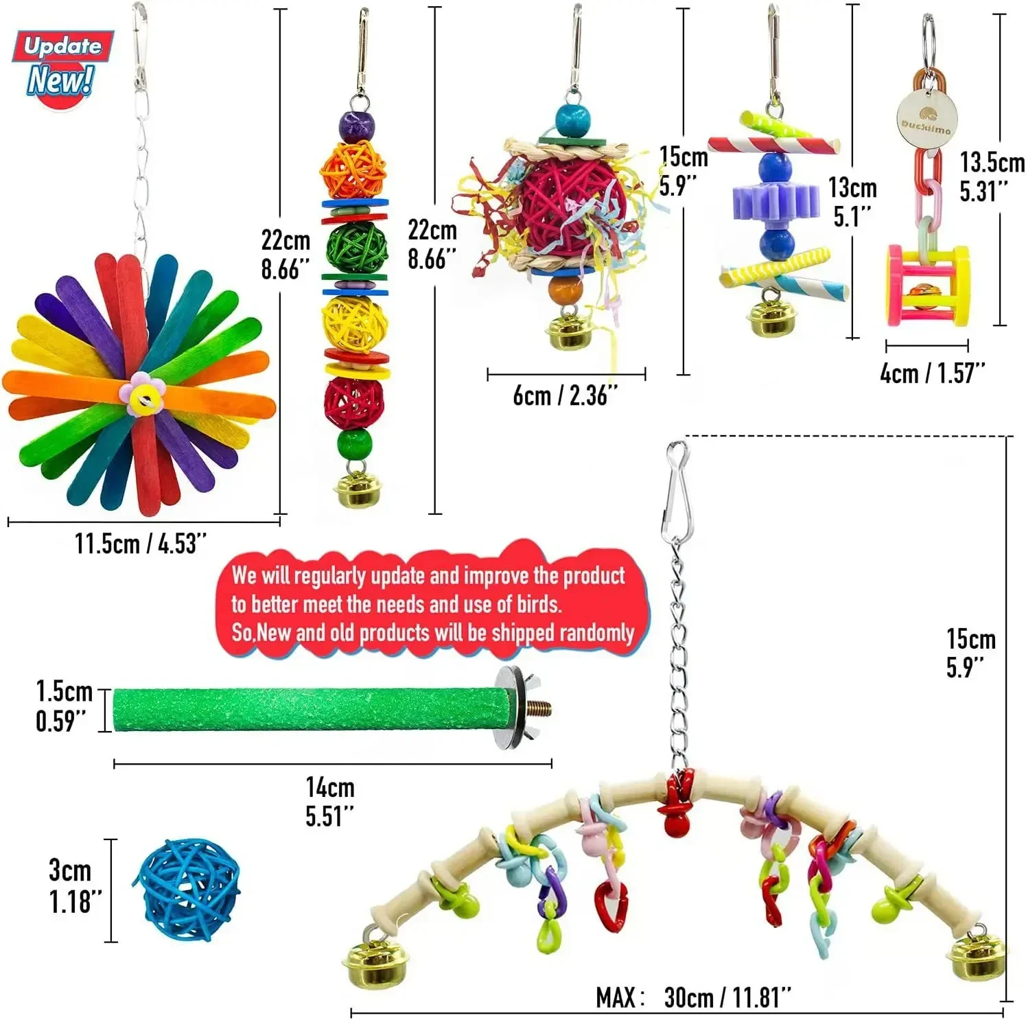 15 Piece Parrot Bird Cage Toys Wooden Bird Swing Reliable Chew Bite Bridge Wooden Bead Shape Parrot Toys Bird Toys