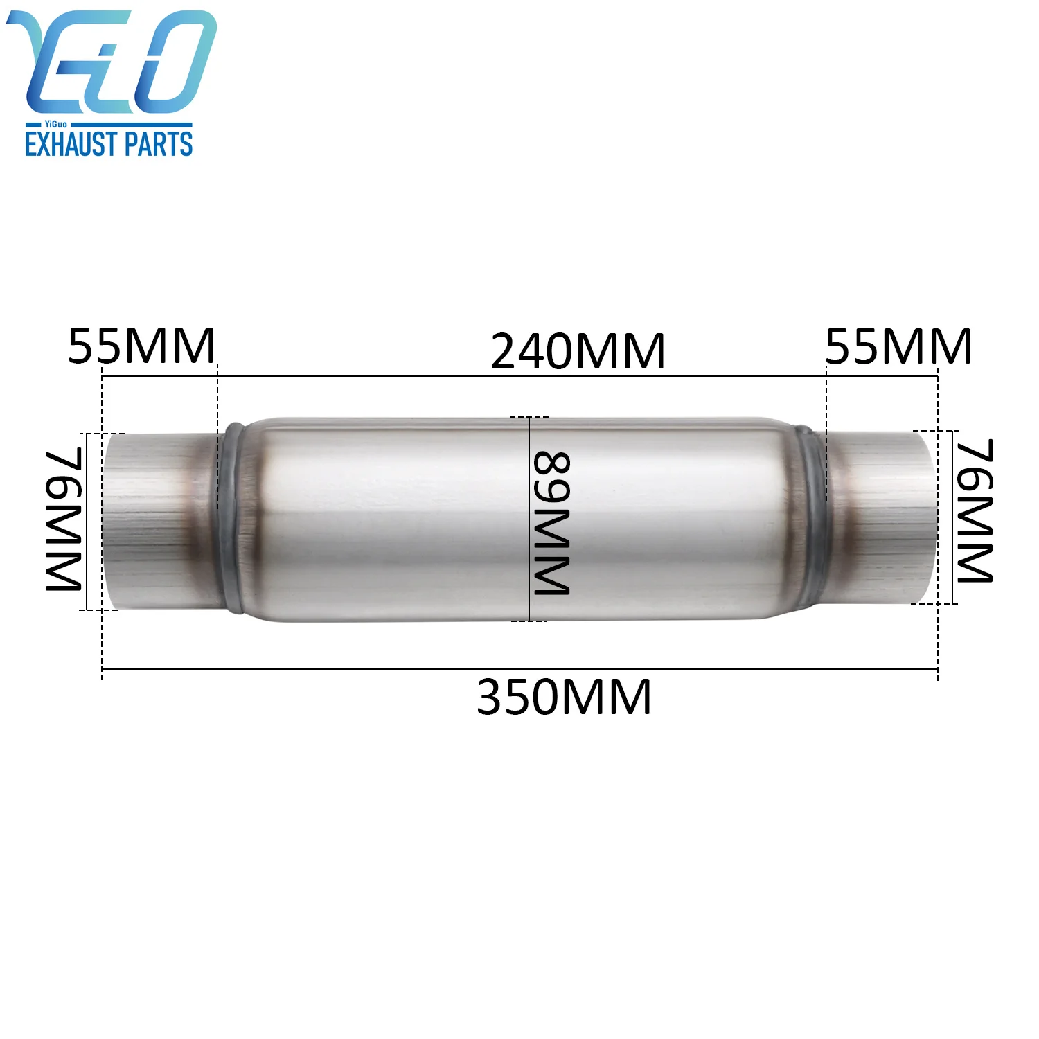 Universal 76MM Exhaust Systems Muffler Middle Pipe Stainless Steel Resonator Muffler 350MM Length
