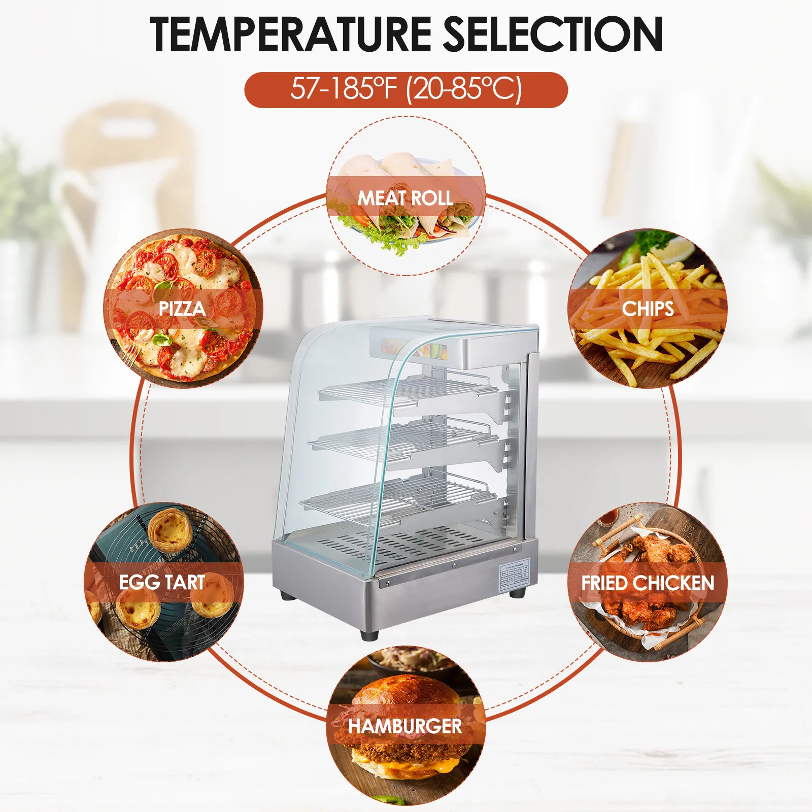 Stainless Steel Display Cabinet Pizza Burger Grilled Chicken Warming Cabinet Convenience Store Supermarket Display Cabinet