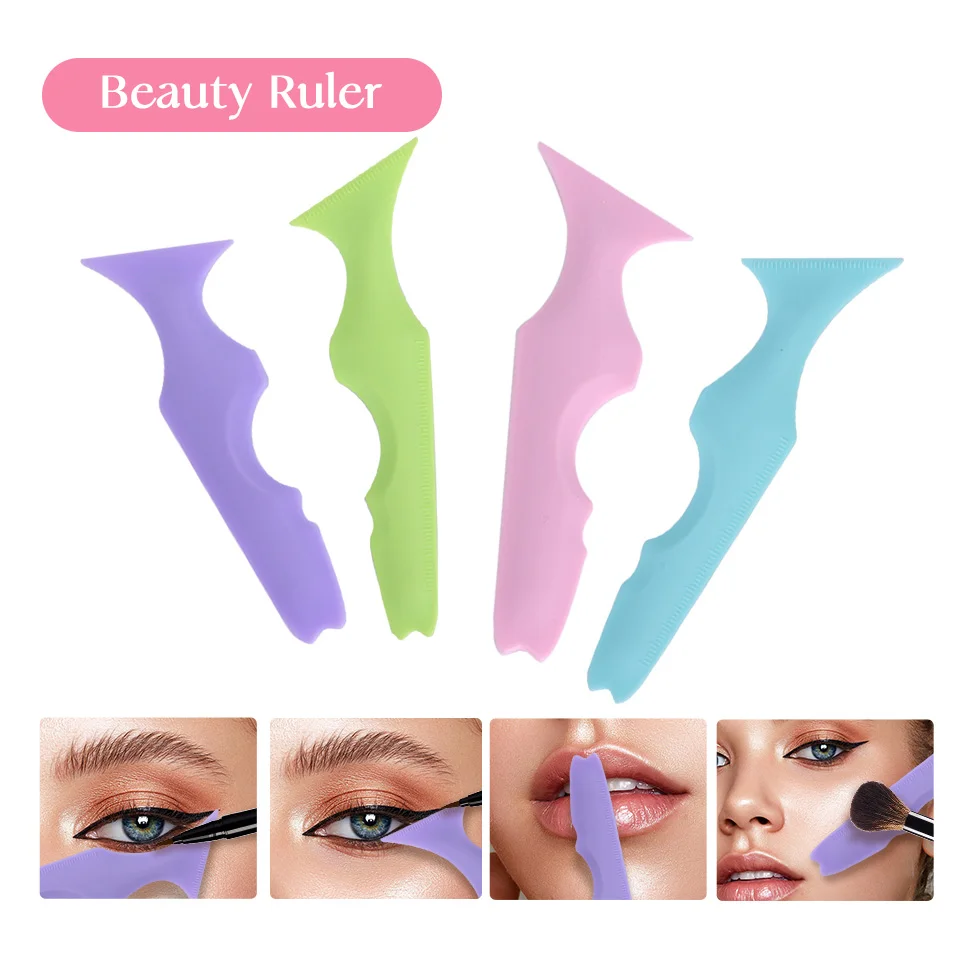 NEWCOME 4 kleuren siliconen wenkbrauwliniaal eyeliner oogmake-up assist tool wimperverf lippenstift siliconen schoonheid liniaal stencil