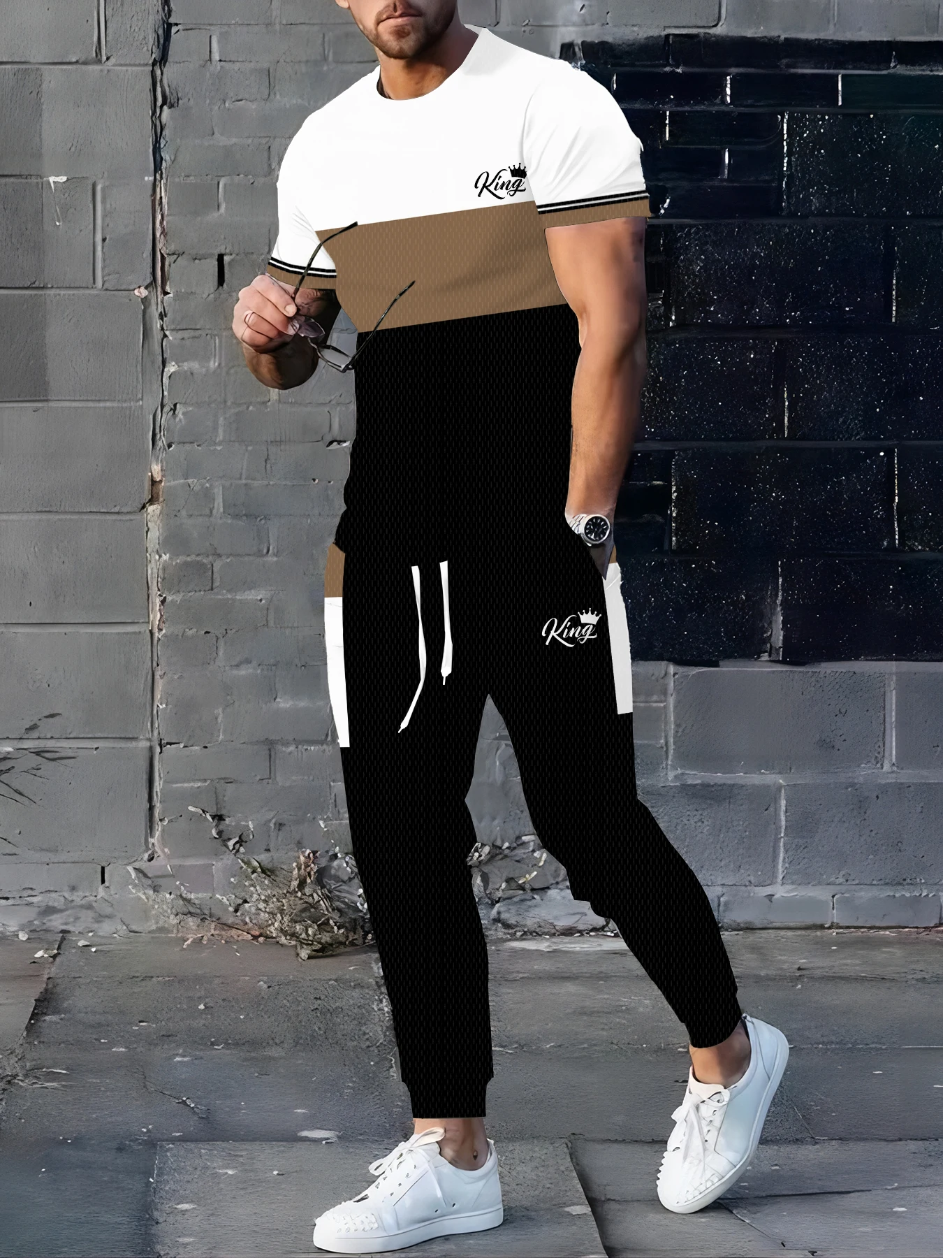 

Outdoor Street Casual Fashion Men's Autumn Long Pants Set, Simple Letter Printed Casual Men's Round-neck Top And Long Pants