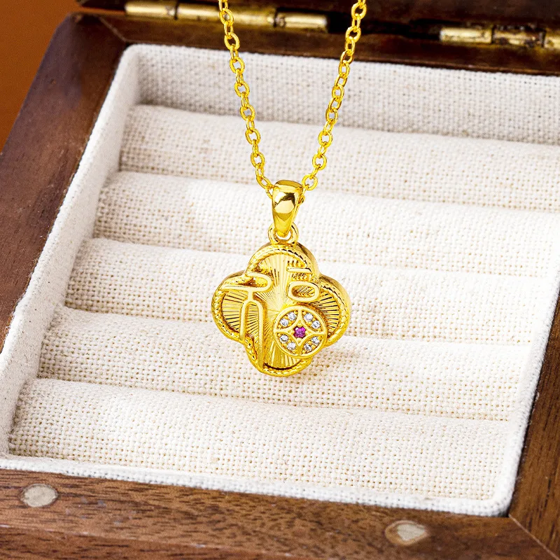 

Luxury 24K 9999 Pure Gold real gold Women's Diamond-encrusted Fortune Lace Plum Blossom Pendant Necklace