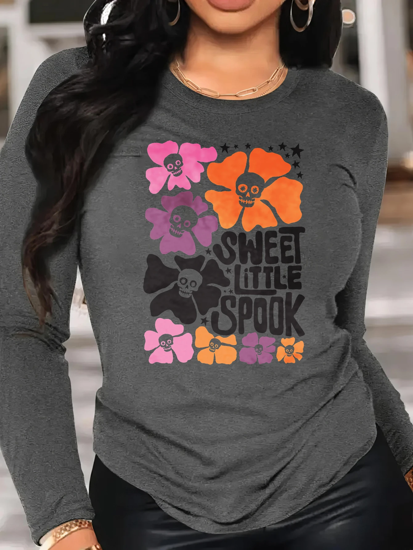 Boho Halloween Comfortable Cotton Tee Halloween Long Sleeve Shirt for Autumn Fashion Fun