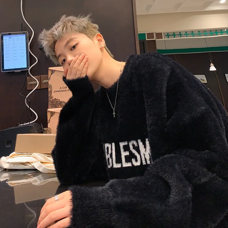 

Men's plus Size 250 Pou Fce Lined Thiened Knitted Sweater American Lazy Sle Coat Autumn Winter Large Size Polyester...