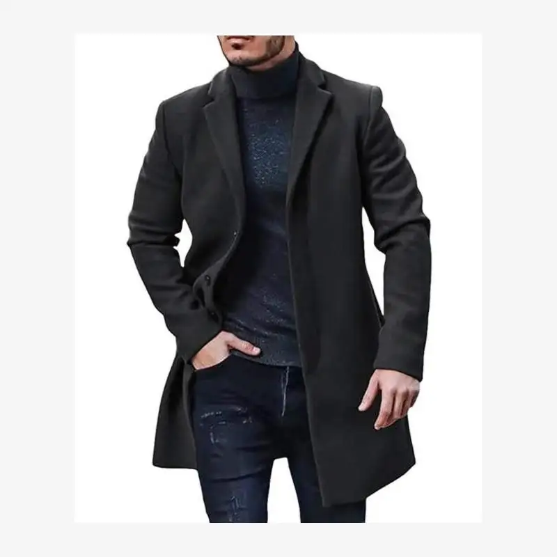 

Autumn Men's Jaet Youth Faion Long Sve Coat Outwear Multiple kets Straight Hemline Single Button Closure Pure Color