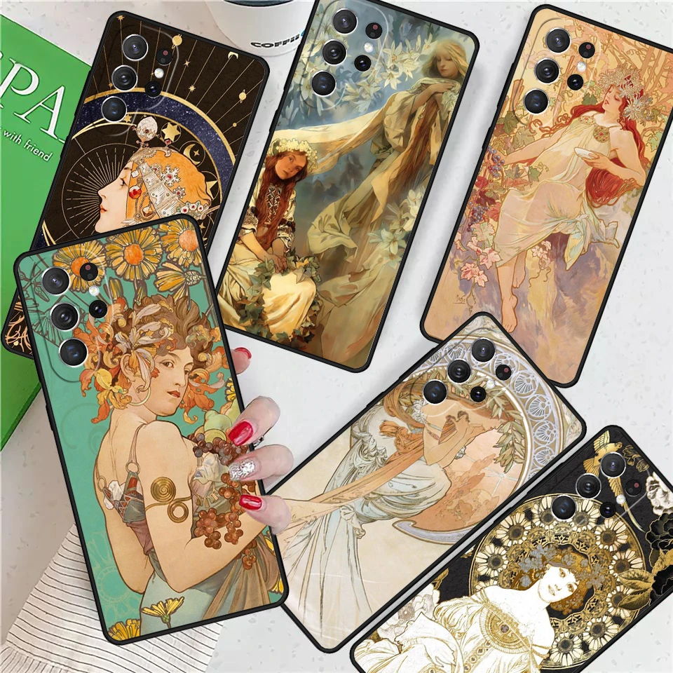 Alphonse Mucha Art For Samsung Galaxy S24 Ultra S21 S22 S8 S9 S10E Note 10 20 Plus FE S23 Phone case Cover Coque