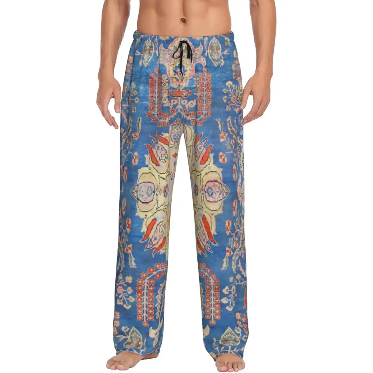 Custom Persian Sultanabad Antique Rug Print Pajama Pants Men Sleepwear Sleep Lounge Bottoms with Pockets