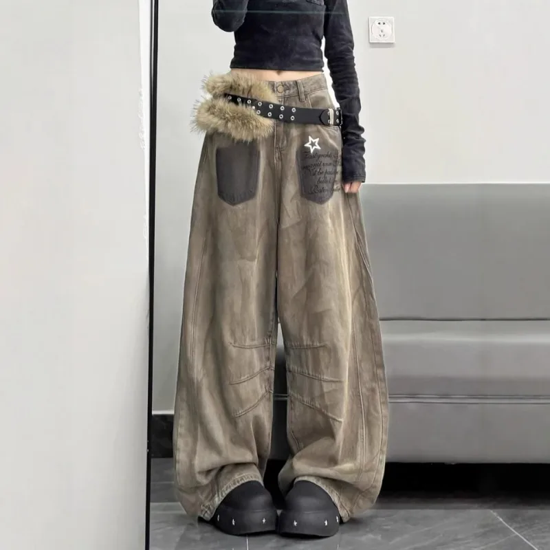 

Fashion Loose Women's High Waist Wide Leg Jeans Design Casual Floor-Length Trousers American Style Denim Women Pants