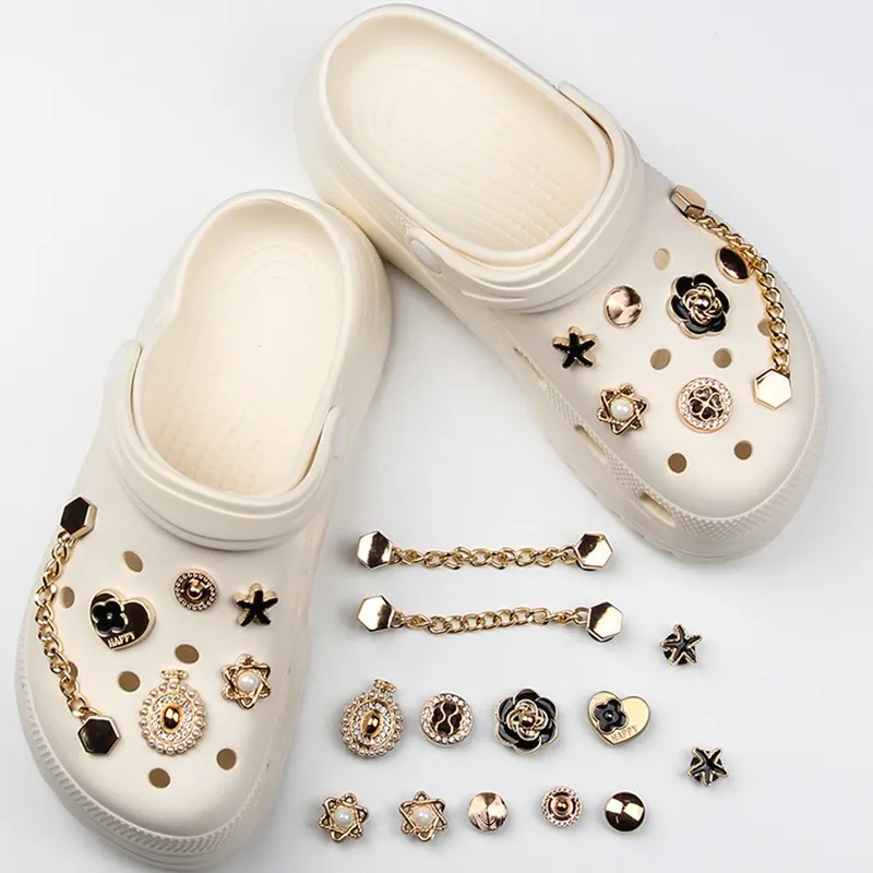 Shoes Applique Metal Toe Shoe Charms Metallic Sheen Accessories Sets For Sandal Flowers Hexagram Ornaments For Girl Women Shoes