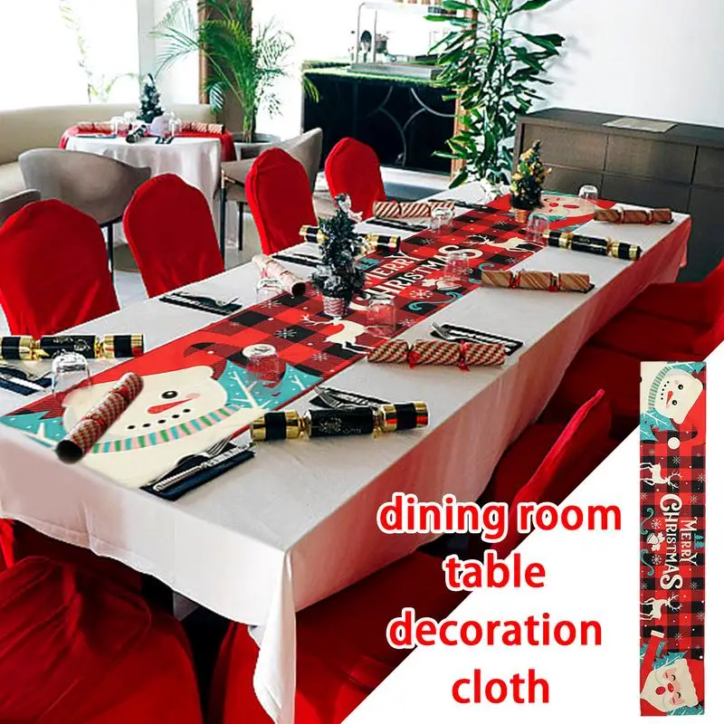 Santa Table Runner Christmas Tree Tablecloth 13x72inch/33x180cm Snowflake Farmhouse Table Runner Red Black Plaid Table Cloth For