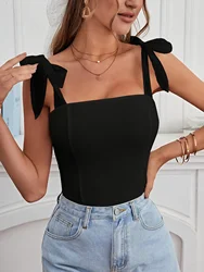 Summer loose and enlarged comfortable pure color bow backless camisole