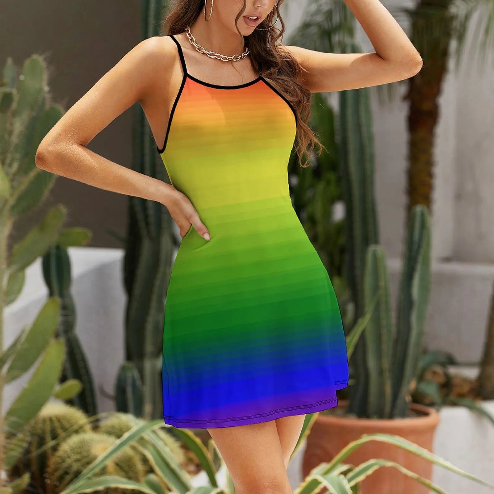 Gradient LGBT + Flag women's Sling Dress Cool Dresses Unique Sexy women's Gown holiday