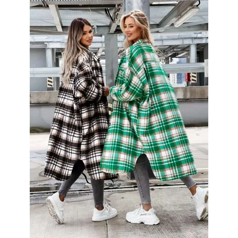 2024 European and American temperament fashion independent website Wish Amazon\'s best-selling plaid shirt trench coat for women