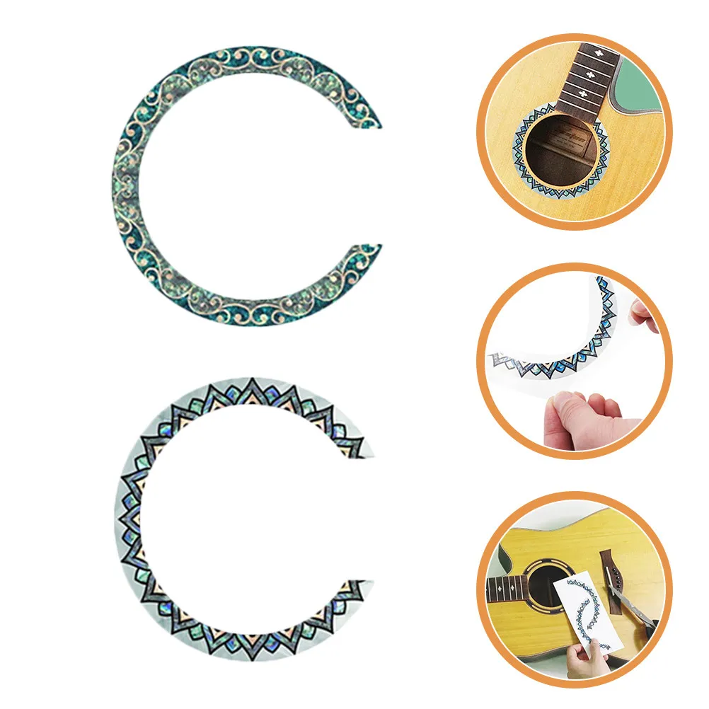 2Pcs Sound Hole Rosette Sticker for Guitar Acoustic Guitar Decal Inlay Ring Decorative Sound Hole Decor with Exquisite Pattern
