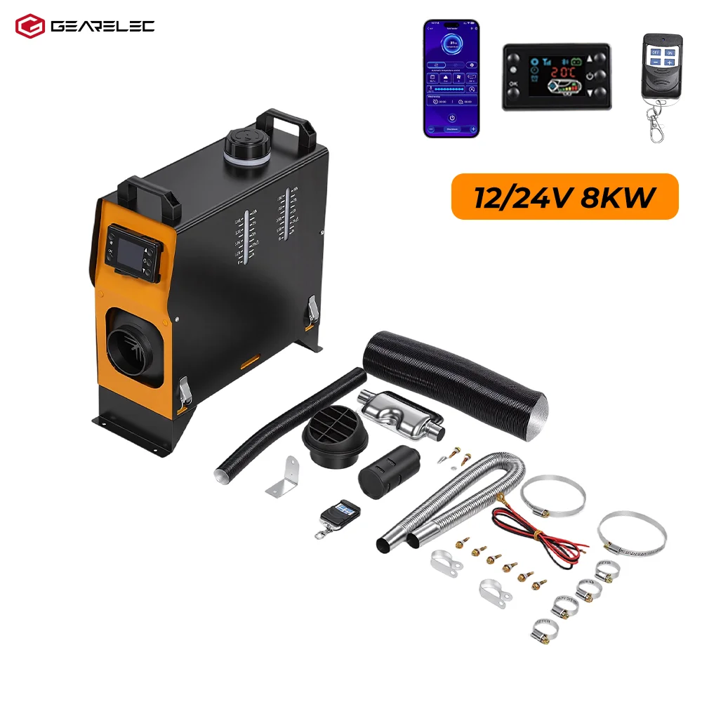 GEARELEC 8KW 12V/24V All-in-One Diesel-Luftheizung mit LCD-Anzeige, Fernbedienung und App-Steuerung, tragbare Diesel-Standheizung für Auto, LKW, Wohnmobil, Wohnwagen, Garage, Winterheizung,