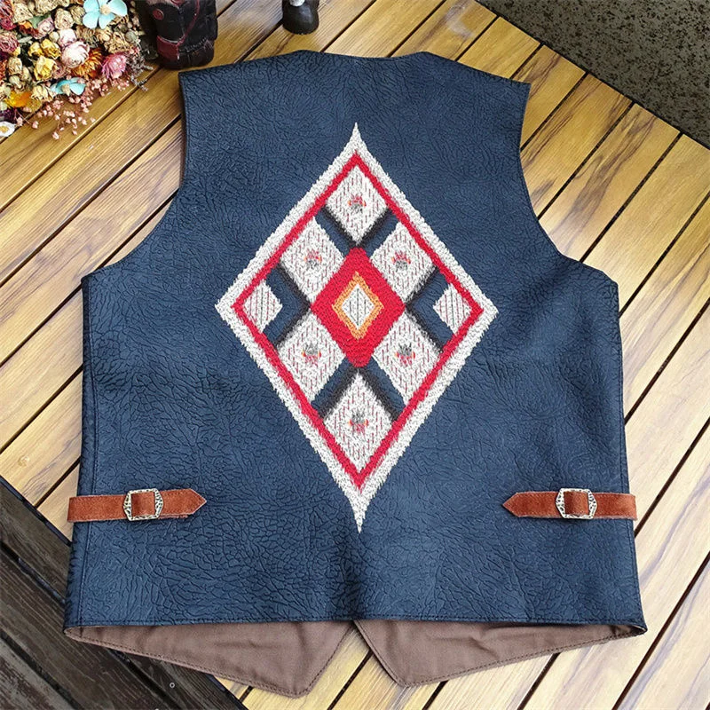 Manteau en fourrure de mouton 100% véritable, Totem brodé avec dix mille aiguilles, gilet épais de vache pour moi, style rétro américain et occidental