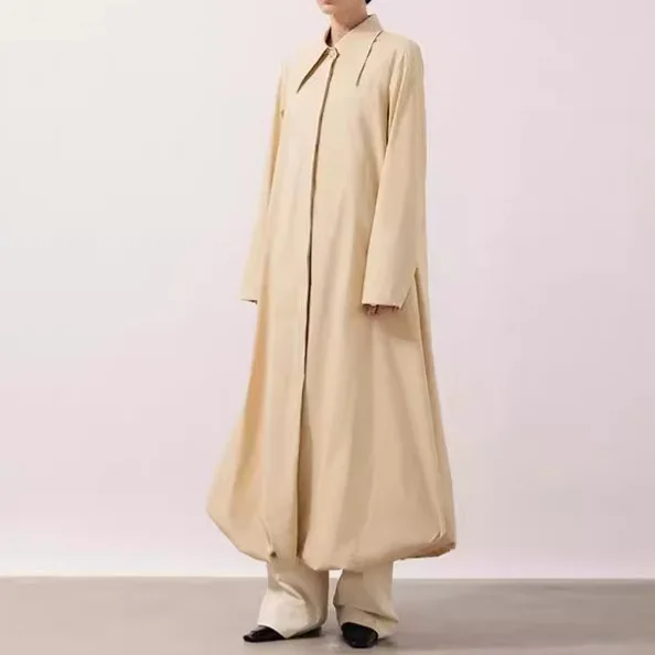 European and American High Sense below the Knee Trench Coat Women's Autumn New Niche Hem Design Long Jumpsuit