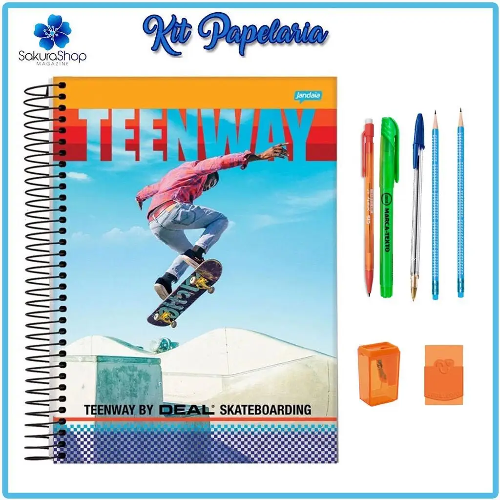 Kit Papelaria Menino Masculino Material Escolar - Caderno + Lapis + Borracha