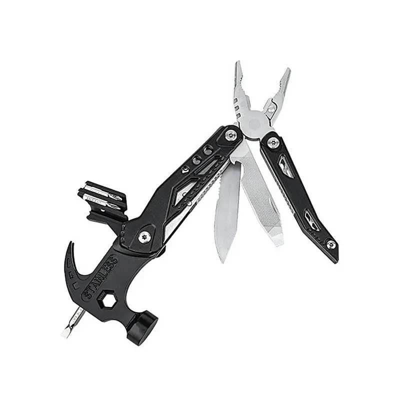 Hammer Survival Tools Multitool Outdoor 14-in-1 Hammer Foldable Sports Utility Tool Bottle Opener Plier Screwdriver Space-Saving