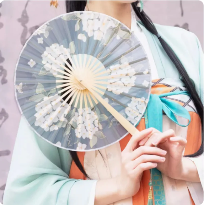 Handmade Round Bamboo Fan, Collapsible Fan, Lady's Cheongsam Dance Fan Collection, Gifts, Crafts, Home Decor