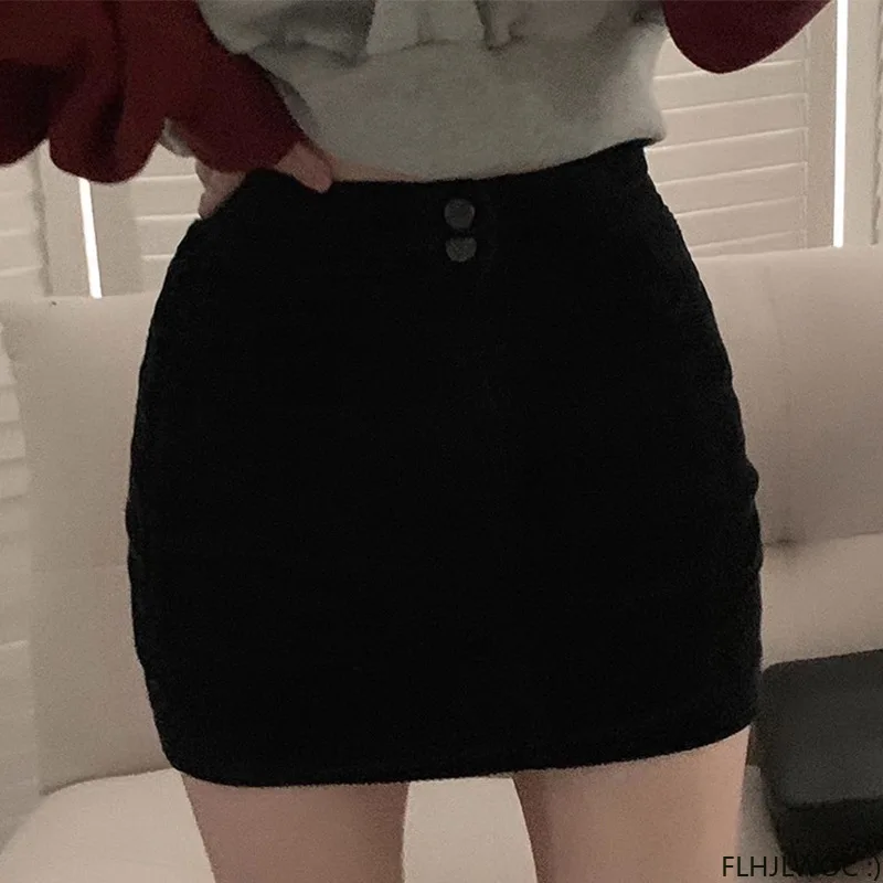 Corduroy Clothes Solid Button Design Date Girls Office Lady Pink Black High Waist Sexy Mini Cute Skirts