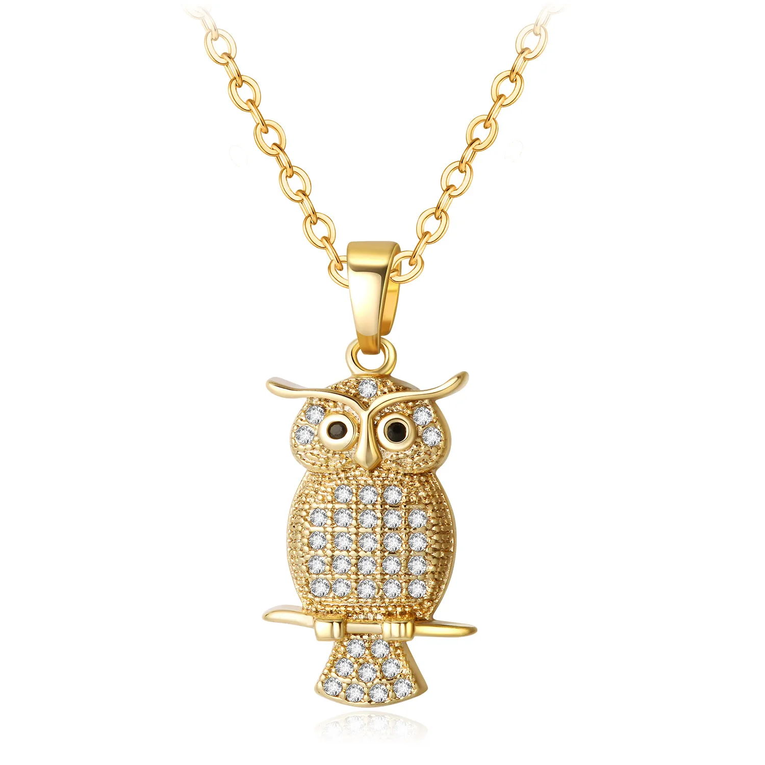 YHLISO Micro Round Diamoind CZ Exquisite Cute Animal Owl Pendant Necklace Bionic Animal Statement Jewelry for Women