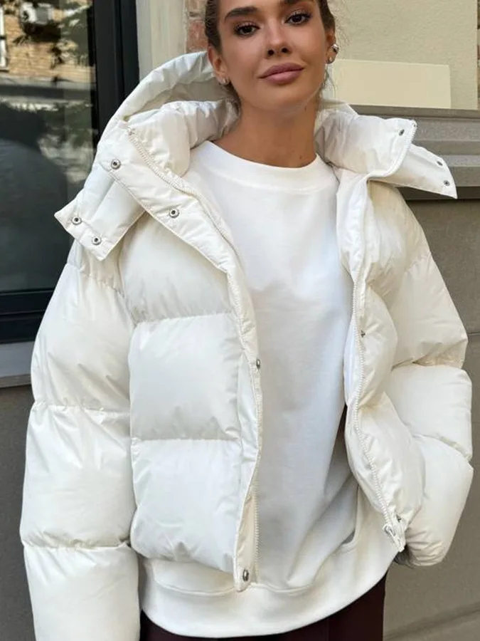 

Women's Hooded Cotton Jaet Loose Fit ort Sle Winter Coat Warm Casual Outerwear Zipper Closure Color