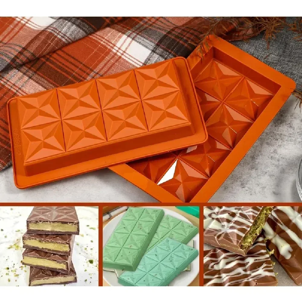 1 set di stampi per tavolette di cioccolato profondi con 10 sacchetti spessi, stampi per cioccolato Dubai per riempire bar ripiene, pistacchio, rompere il cioccolato