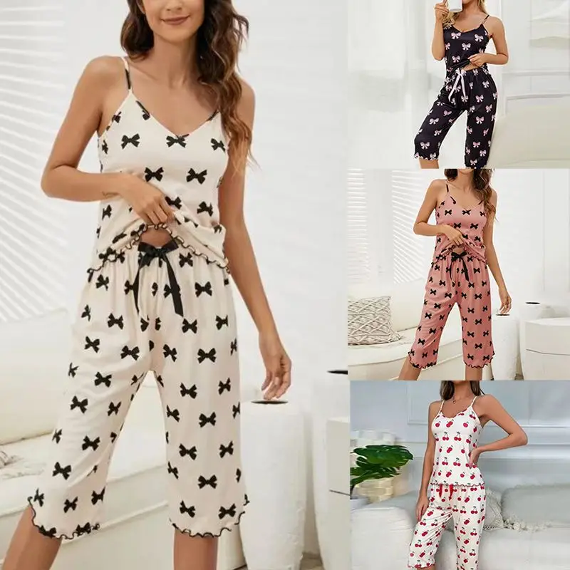 

2024 Cross border New Amazon Hot Products European and American New Butterfly Printed Pajamas Women's Home Clothing Set