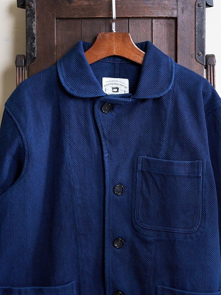 

Thiened Vintage Workwear Men's Jaet Plant Blue Dye Multiple kets Turn-down Collar Outerwear Faion Urban Autumn Cotton