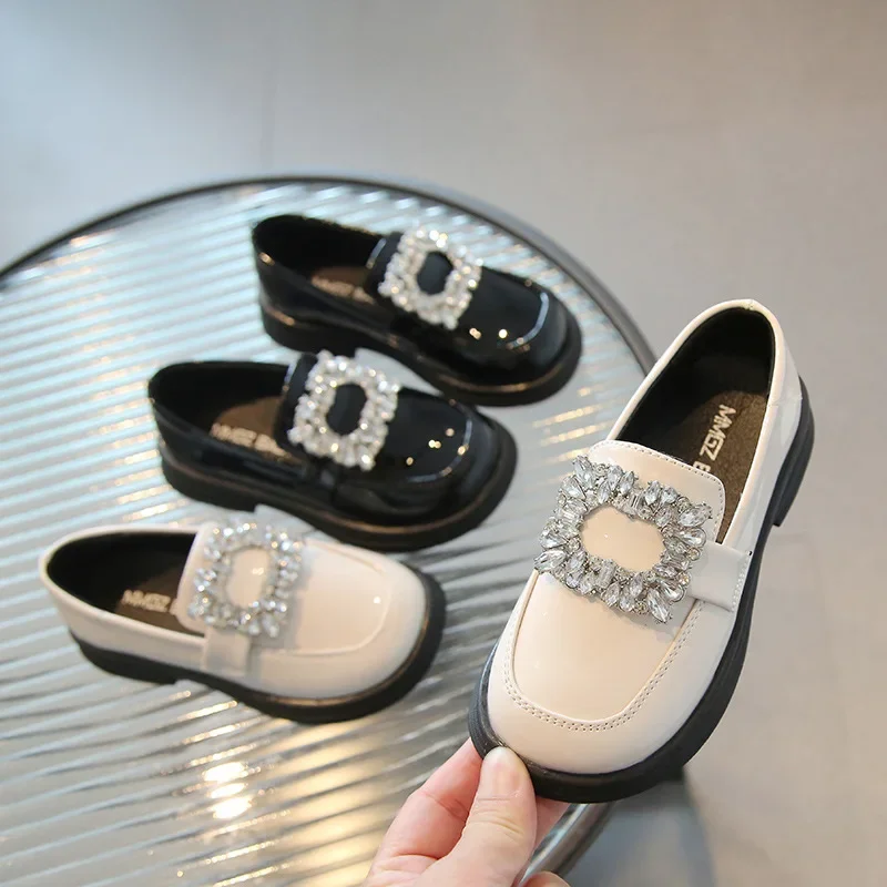 

Girls Square Rhinestone Loafers Patent Leather Slip on Shoes for Children Black Loafer Platform Oxford Shoes Kids Flats