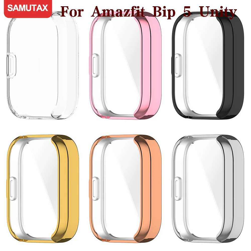 Plating Case For Amazfit Bip 5 Unity  Samrt Watch Strap Full Bumper TPU Protective Accessories Screen Protector