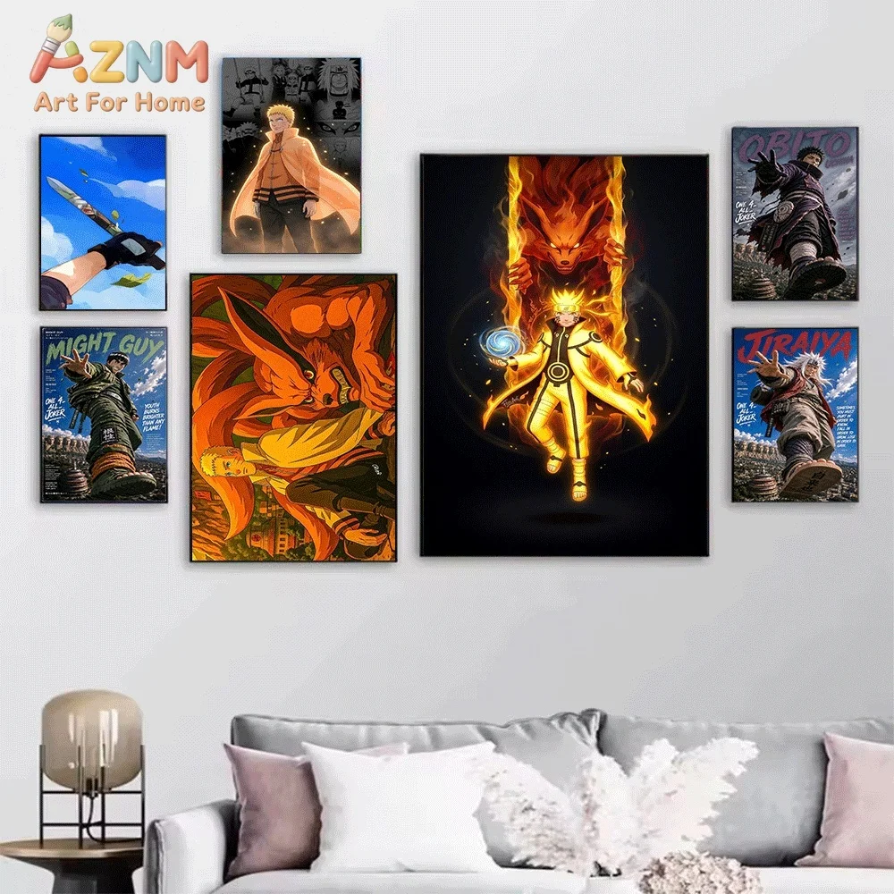 Naruto Anime Naruto Kurama Nine‑Tails Theme Canvas Wall Art Print Poster Unframed Canvas Painting Home Living Room Bedroom Dec