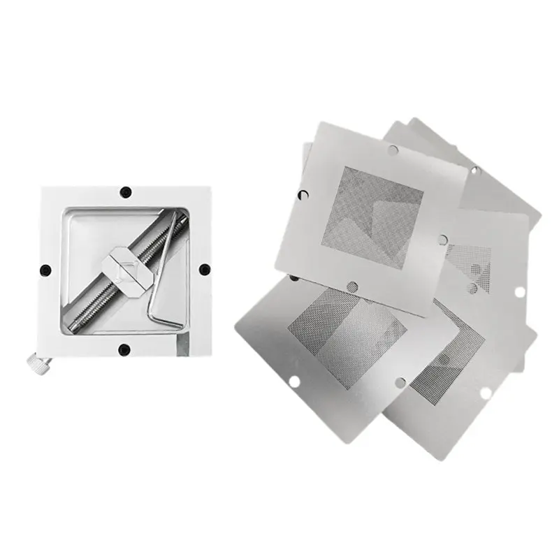 

AT43-Universal Stencil Set Of 10 Silver BGA Reballing Station 90X90mm For Chip Rework Repair Soldering Kit