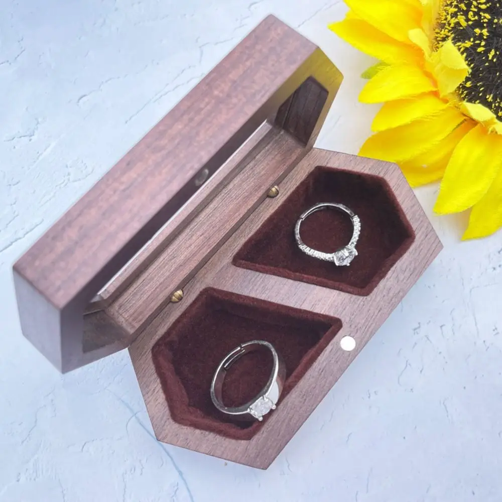 Portable Velvet Mini Wood Rings Box Luxury Necklace Earrings Rings Display Case Wedding Dust-proof Jewelry Organizer Gifts